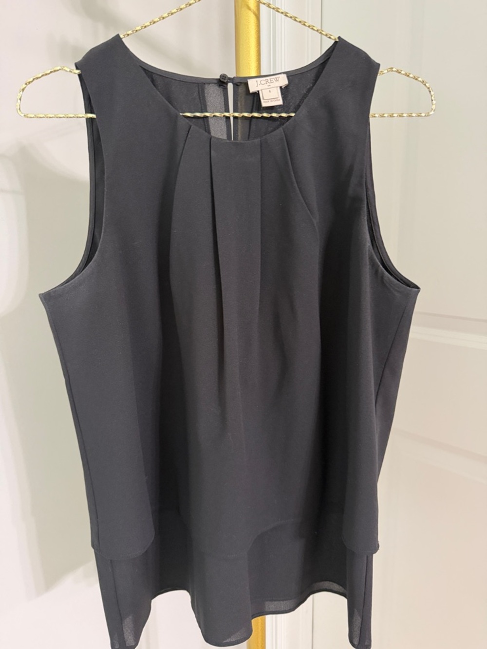 J. Crew Black Sleeveless Pleated Mock-Neck Camisole